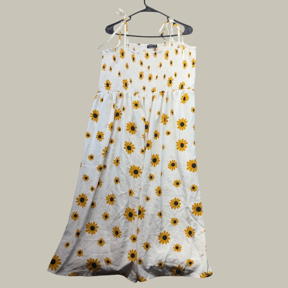 Sunflower Boho Maxi Dress Womens 2XL White Floral Sheer Lightweight Tie Summer